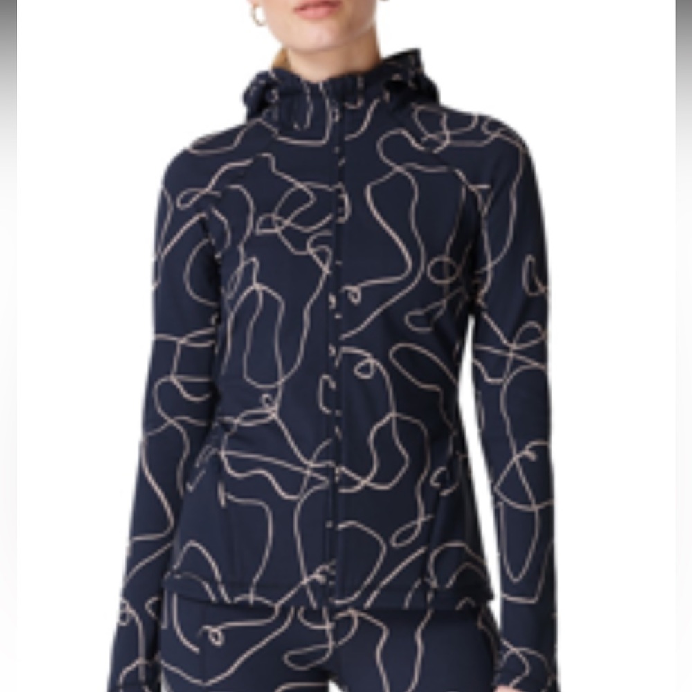 Sweaty Betty super soft workout zip through jacket. M. NWT. Blue line flow print